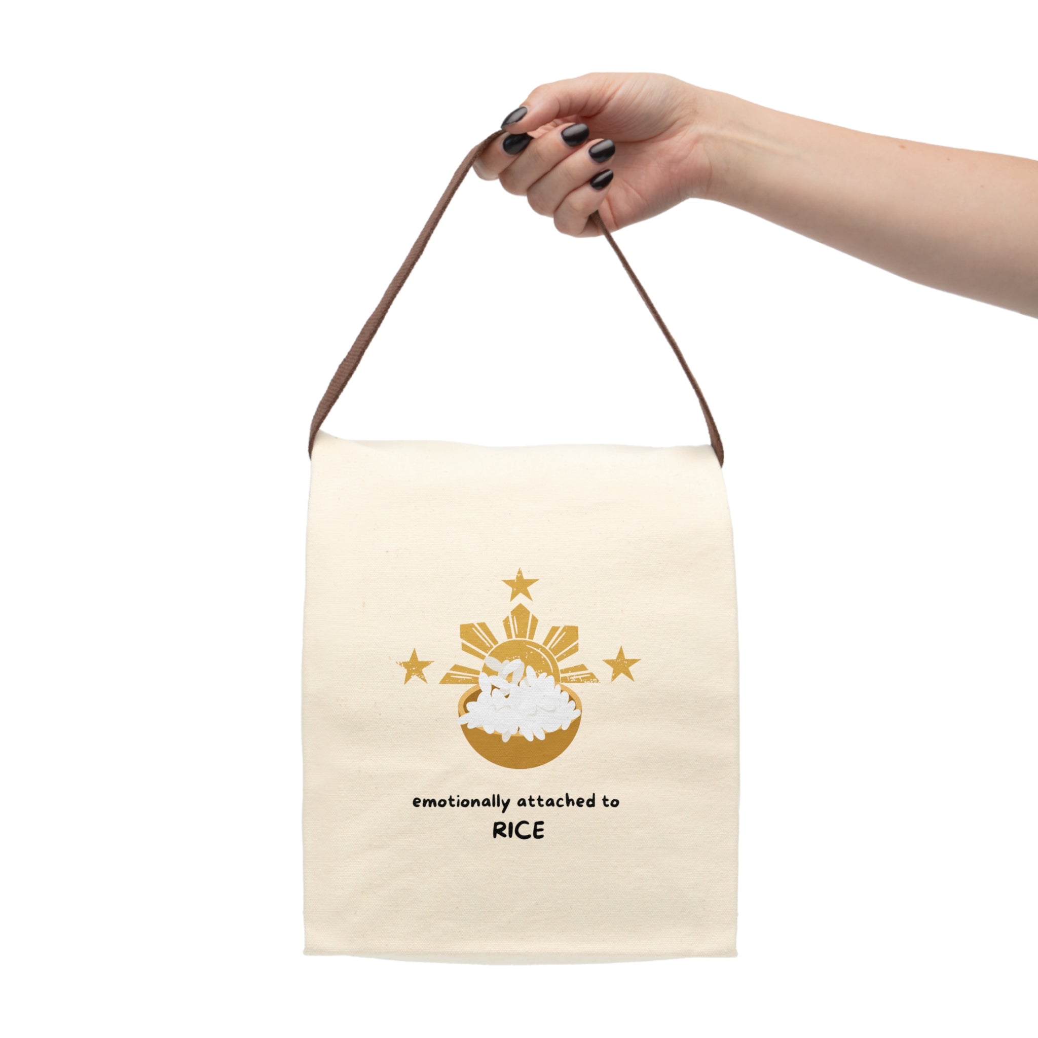 Emotionally Attached to Rice Canvas Lunch Bag with Strap | Rice Bowl Illustration