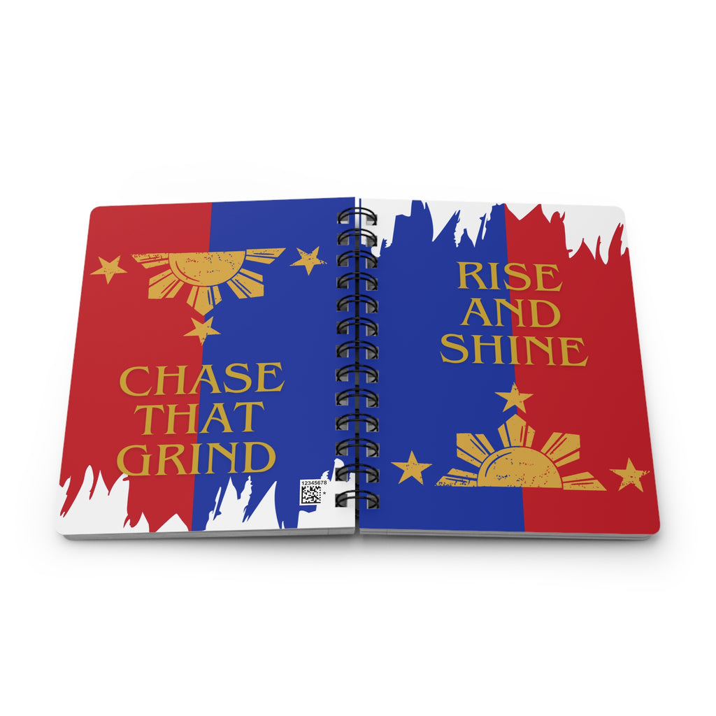Rise and Shine / Chase That Grind Spiral Notebook — Filipino Sun Flag Journal
