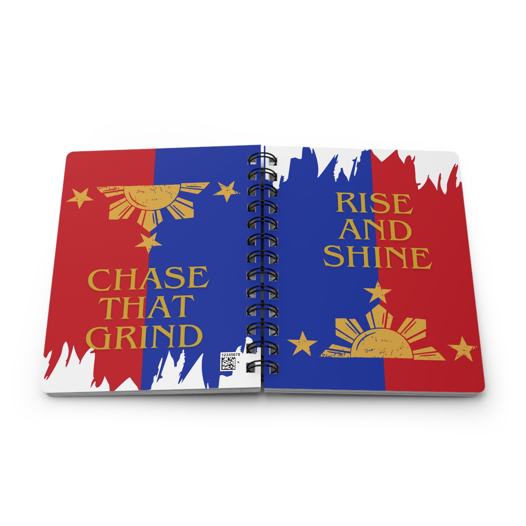 Rise and Shine / Chase That Grind Spiral Notebook — Filipino Sun Flag Journal
