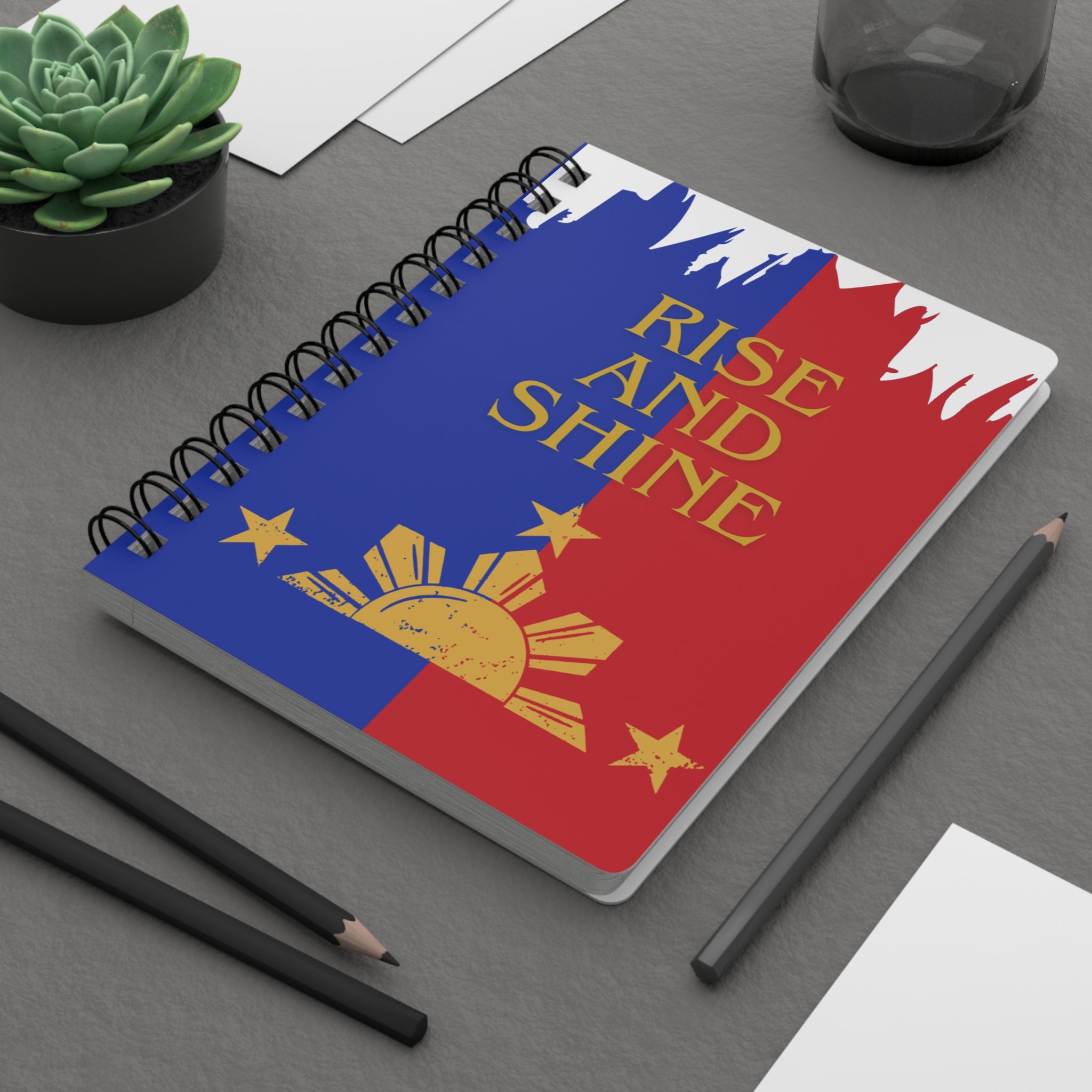 Rise and Shine / Chase That Grind Spiral Notebook — Filipino Sun Flag Journal